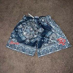 Inaka Mesh Shorts, Blue and White Bandana Print, Size S